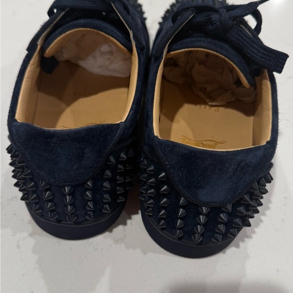 Christian Louboutin Navy Blue Spiked Sneakers - Picture 3 of 5